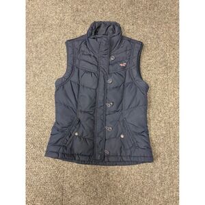 Hollister Navy Blue Quilted Puffer Vest Mock Neck Button Front Women's Size M